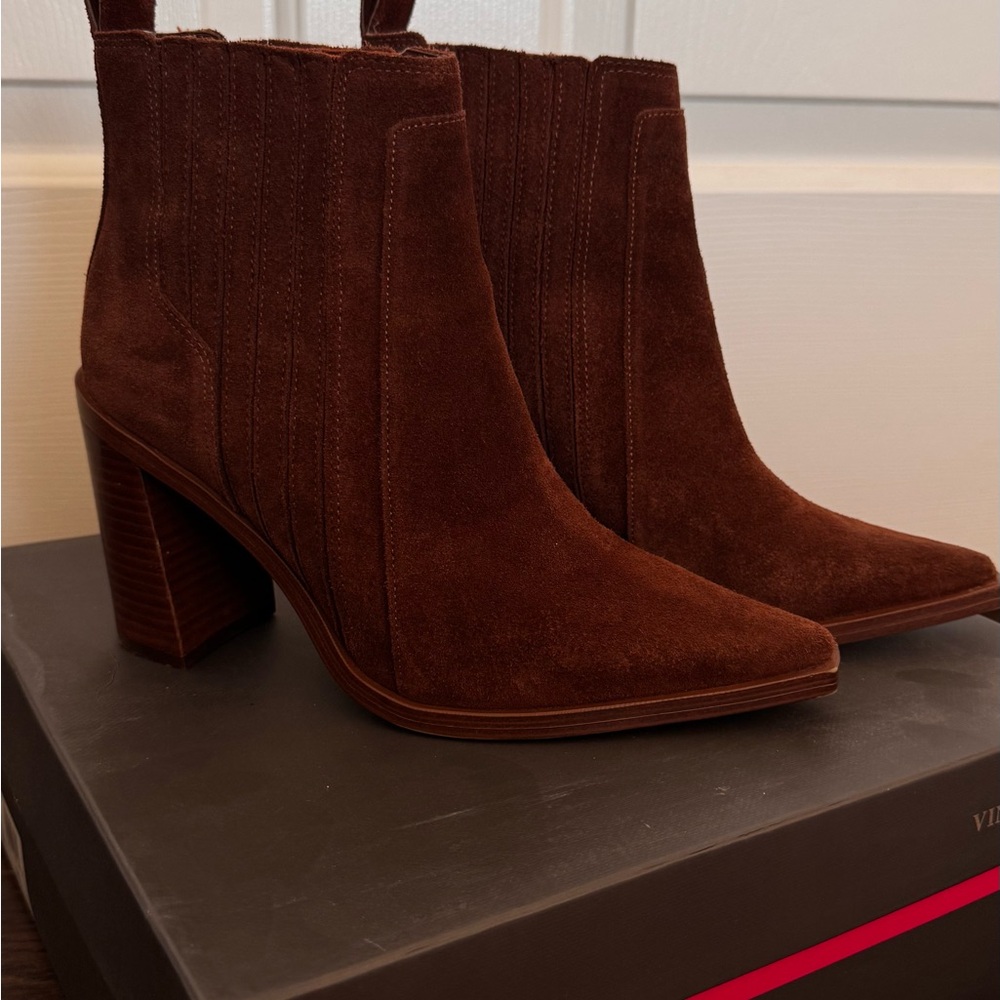 Vince Camuto Rich Brown Suede Ankle Booties